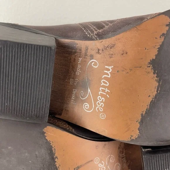 MATISSE Vintage Brown Leather Western Pointed Toe Slip On Heel Mule Ankle Boots - Picture 11 of 13